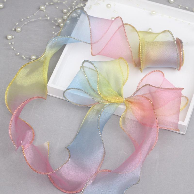 5yards 5.5~6CM Gradient Fishtail Yarn Ribbon Lace for Gift Packing Clothing Sewing Supplies DIY Bows Decor Craft Accessories