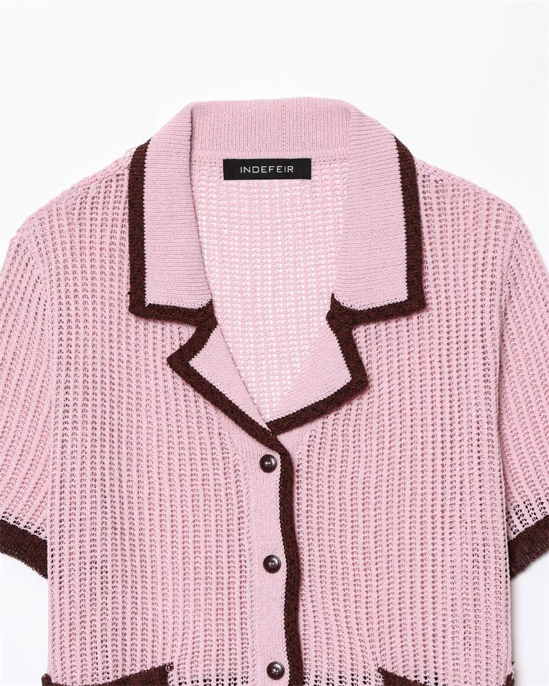 TAOP&ZA Women's Summer Commuter Knitted Shorts Set with Turn-Down Collar and Short Sleeves