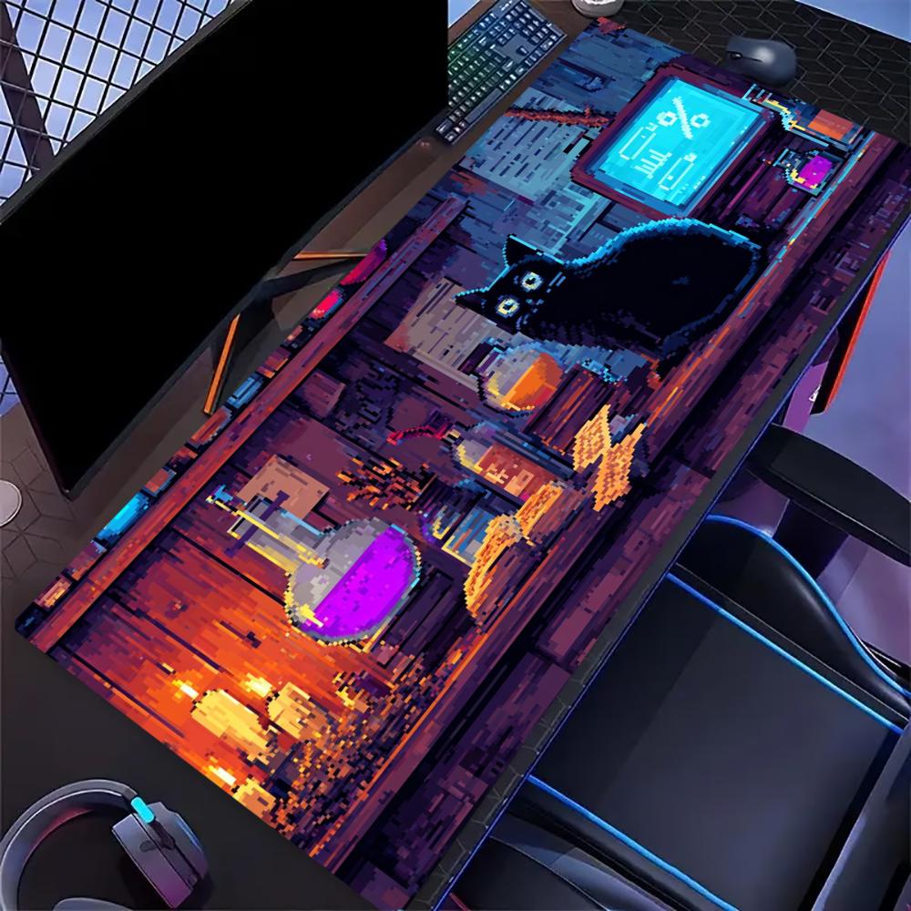 Gothic Black Cat Large Extended Gaming Mouse Pad Non Slip Desk Mat Purple Magical Forest Skull Art Keyboard Mouse Pad For Laptop