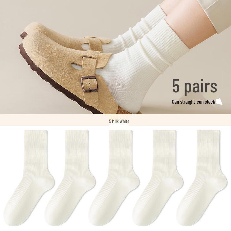Yalu Women's Mid-Calf Cotton Socks (5-Pair Pack)