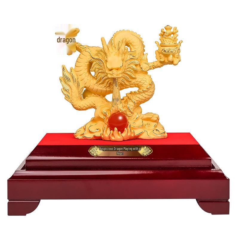 Flocked Gold Dragon Zodiac Ornament for Year of the Dragon - Wealth-Attracting Decoration and Business Gift