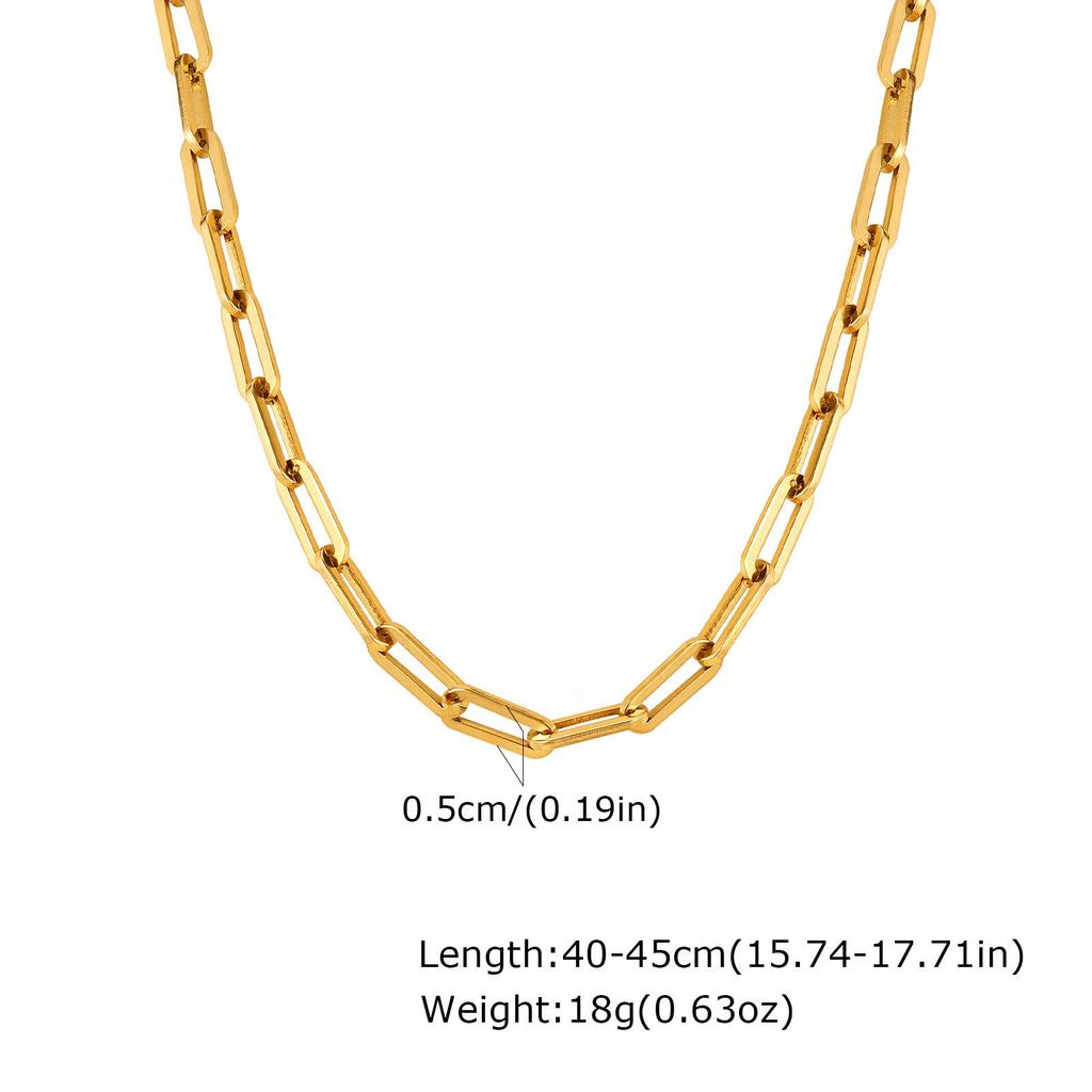18K Gold Women's Stainless Steel Rectangular Link Chain Necklace - European & American Style Jewelry 1822.