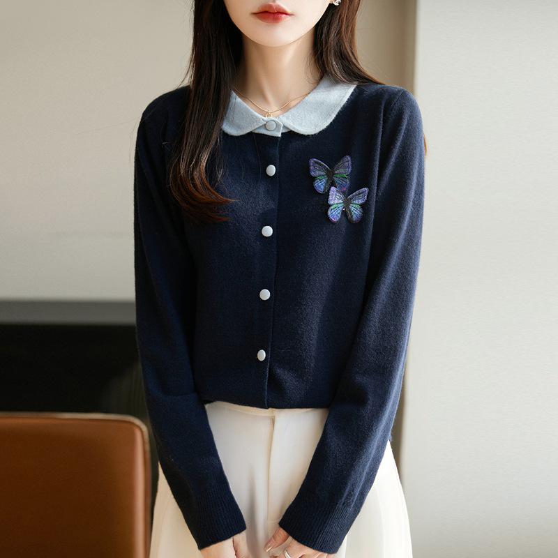 Doll Collar Women's Knit Cardigan - Versatile, Stylish, Loose Wool Coat for Autumn/Winter