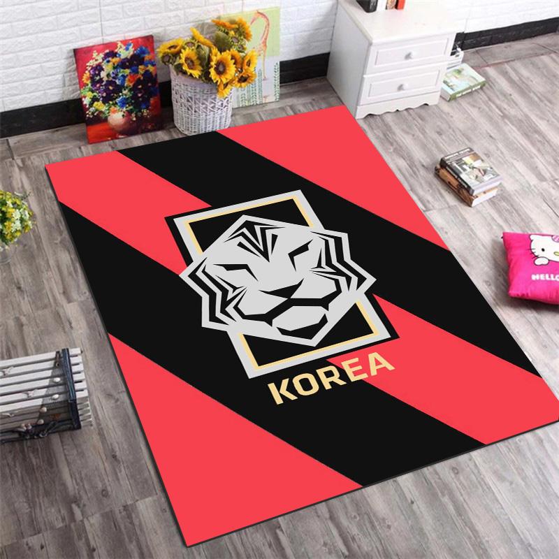 Korea Lion Emblem Print Non‑Slip Rug, National Sports Decor Carpet for Living Room Bedroom Home Decoration