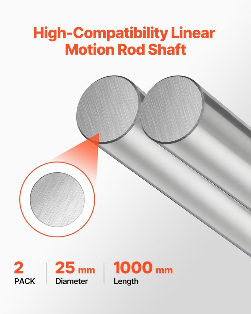 2PCS Linear Motion Rod, 25 mm x 1000 mm (0.98 x 39.4 in), SFC25 Carbon Steel Linear Rod Shaft, Anti Rust and High Precision, High Hardness Shaft, for