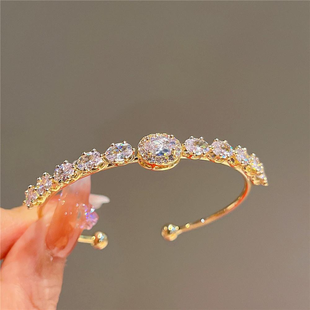 Summer Pink And White Temperament Circle Zirconia Bracelet Small Fresh Square Zirconia Bracelet Opening Adjustable Women's Bracelet