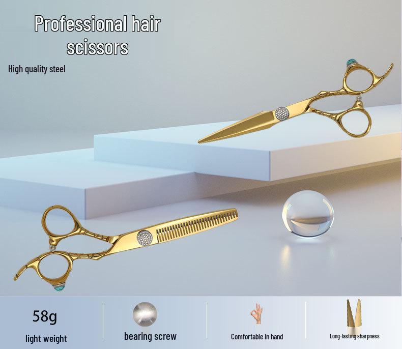 6.0" Golden Hairdressing Scissors Set: Ring Scissors with Diamond Screw