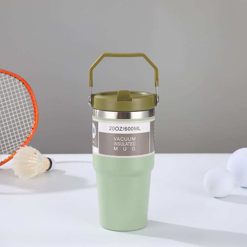 Large Capacity Insulated Stainless Steel Car Cup with Handle and Straw Lid