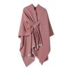 Womens Knitted Faux Cashmere Shawl Wrap With Contrast Stripe Trim Unisex Lightweight Warm Scarf Fall Winter