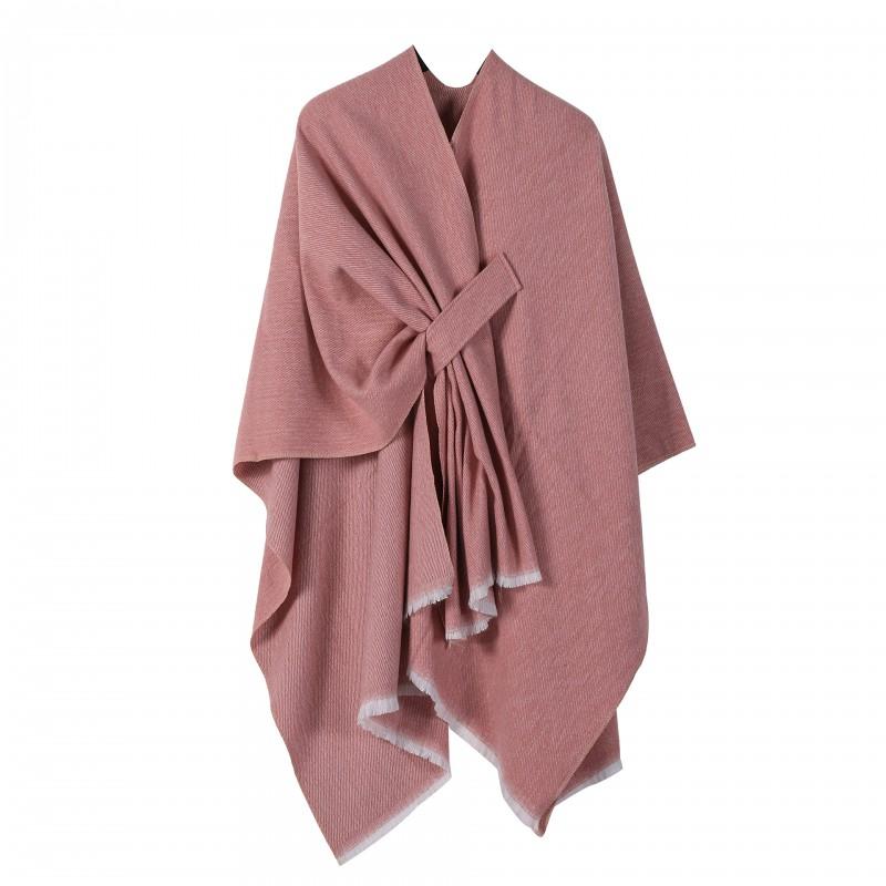 Womens Knitted Faux Cashmere Shawl Wrap With Contrast Stripe Trim Unisex Lightweight Warm Scarf Fall Winter