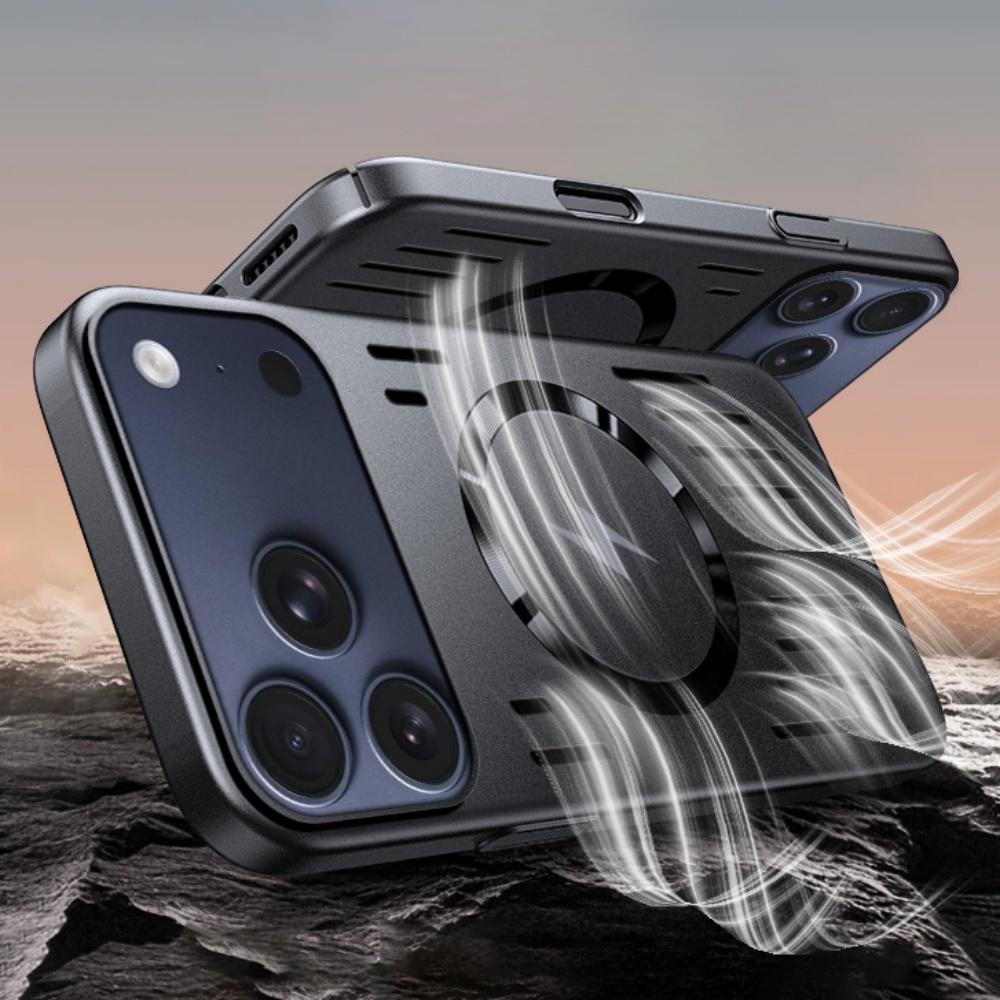 Rugged Metal Frosted Hollow Case For iPhone 17 Air 16 15 14 13 12 Pro Max 17Pro For Magsafe Wireless Charge Cooling Armor Funda