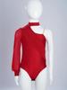 Jenter Ene Skulder Danse Drakotard Sceneopptredelseskostyme Mock Neck Langermet Rynket Nettoverlegg Bodysuit for Barn Gymnastikk