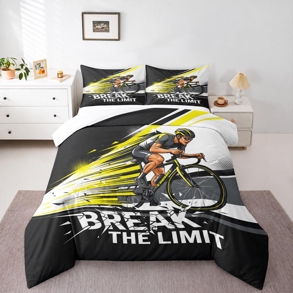 3 Piece Bedding Set Road Cyclist Break The Limit Yellow Black Action Print Duvet Cover for Men Fan Gift