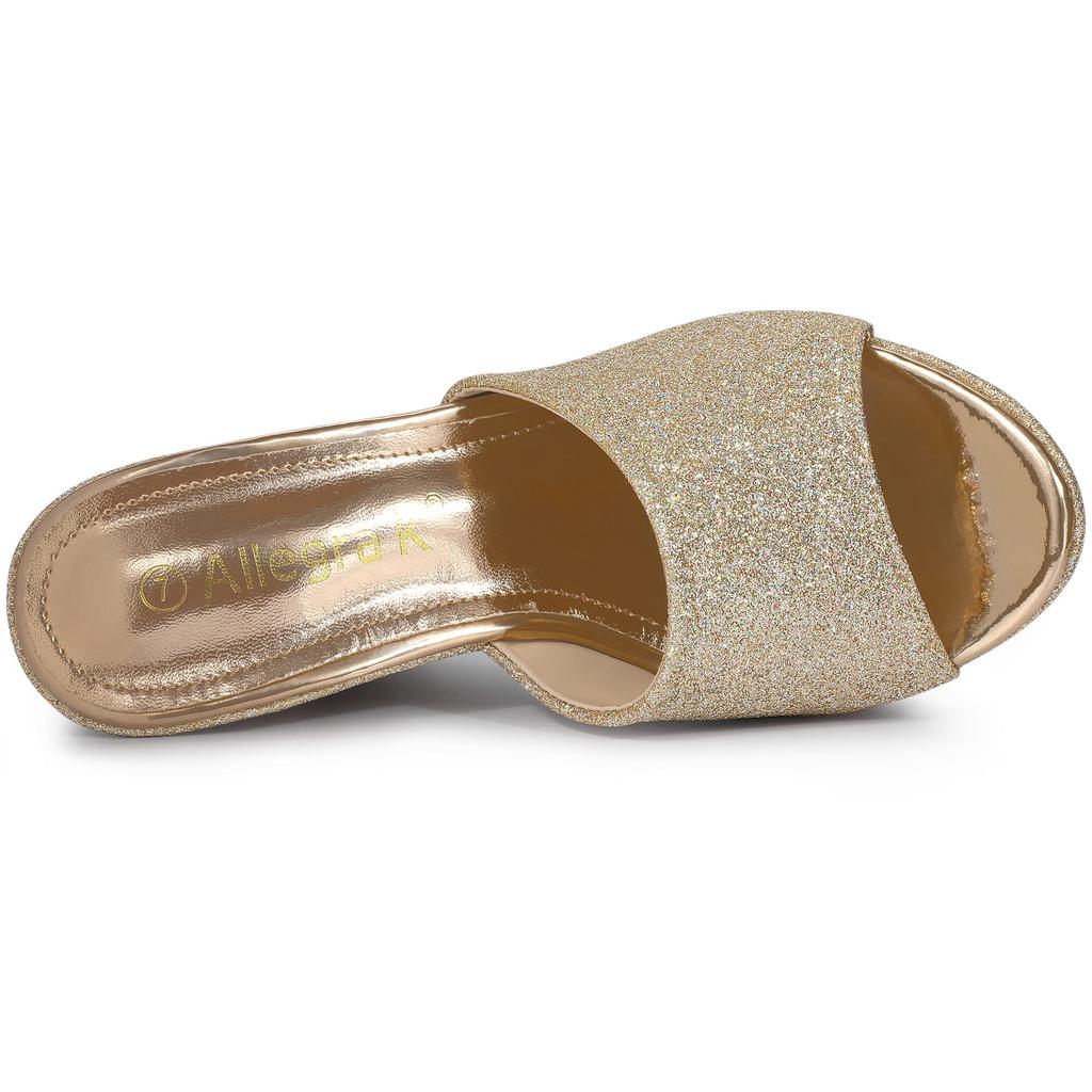 Allegra K Women's Open-Toe Wedge Heel Sandals with Glitter Platform Slip-On, Gold, Size 25.0cm
