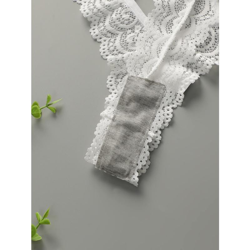 2pcs of Women's Summer Sexy Lace Hollowed Out Solid Color Pure Wind Triangle Panties