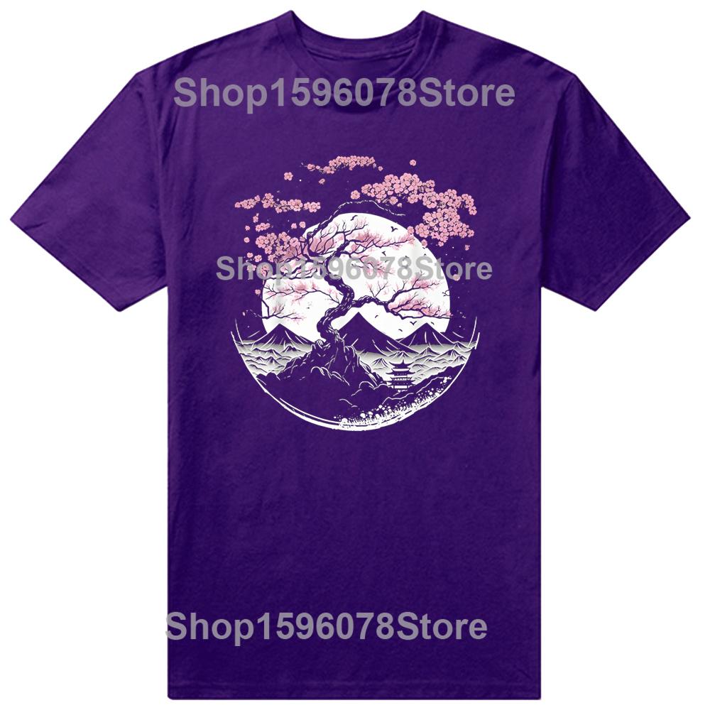 Japanese Cherry Garden Geisha Cherry Blossom Tshirt Women Womens Shortsleeved Round Neck Autumn and Winter Comfort Top