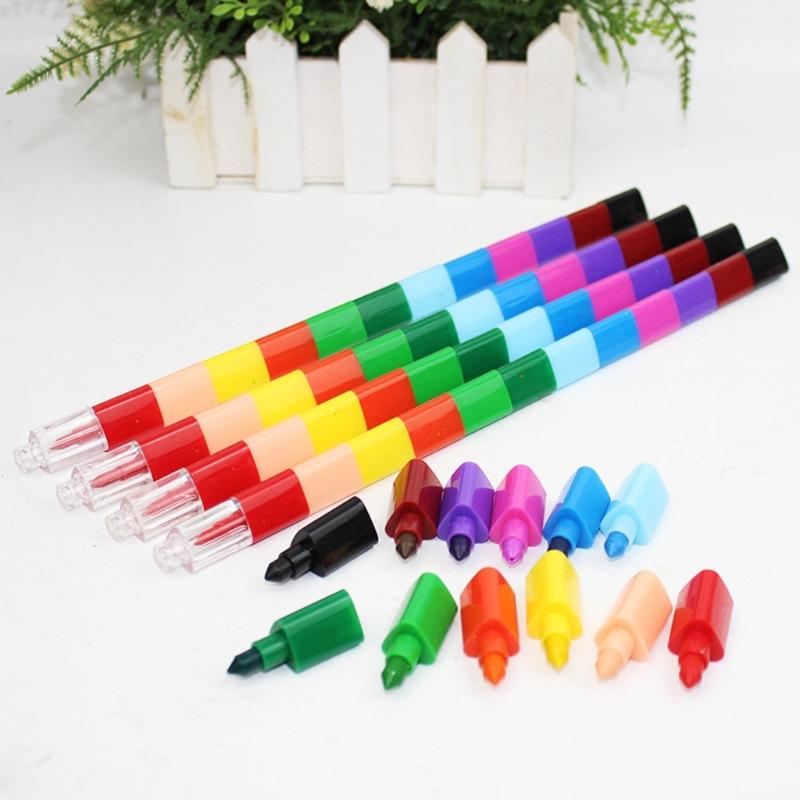 5 Stück Stapel-Buntstifte, Baubare Buntstifte, Stapelbare Malstifte, 12 in 1 Bausteine Mal-Wachsmalstifte
