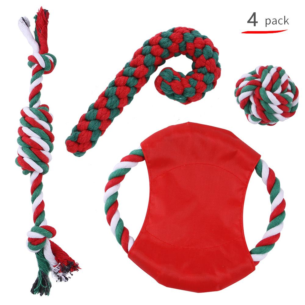 Durable Christmas Dog Rope Toy Xmas Pet Cotton Rope Knot Chew Molar Toys Jouet Chien Natural Cotton Christmas Rope Dog Toy Set