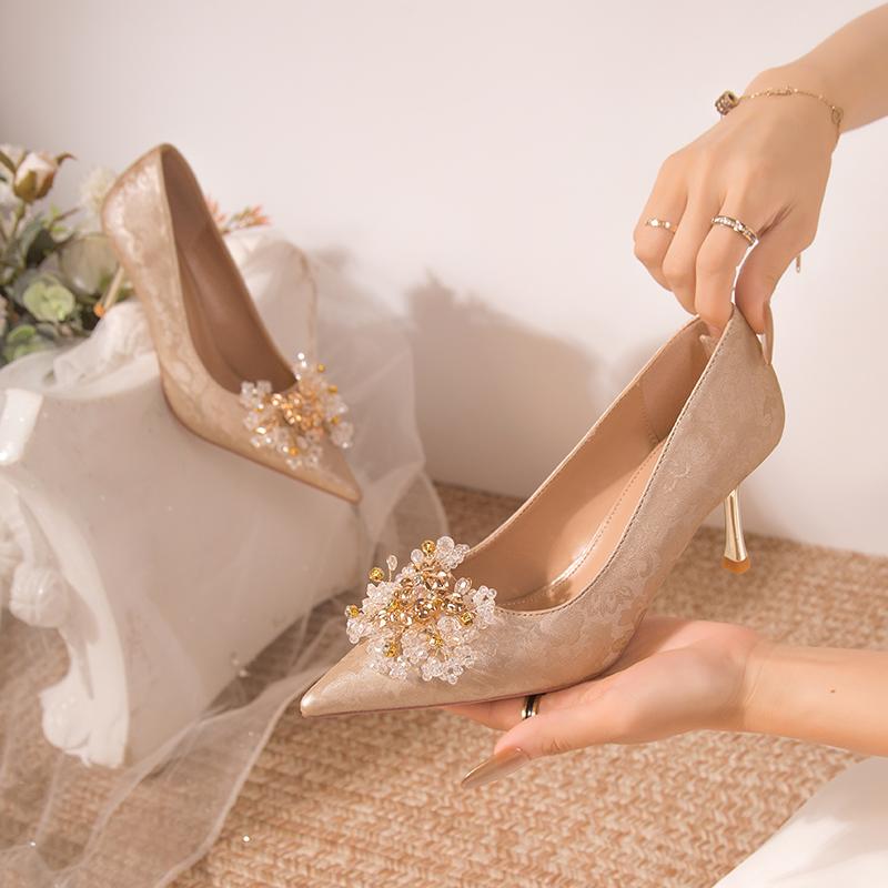 Women's High Heel Shoes Elegant Ladies Causal Bride Wedding Shoes Luxury Flower Woman Fashion Dress Loafers Stiletto Pumps