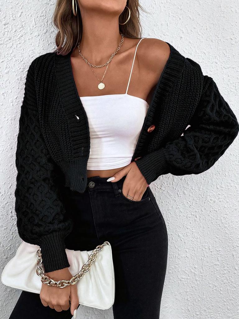 Women's Wool Cardigan Sweater Spring/Autumn Outerwear V-Neck Solid Color Design Oversized Knit Open-Front Cardigan