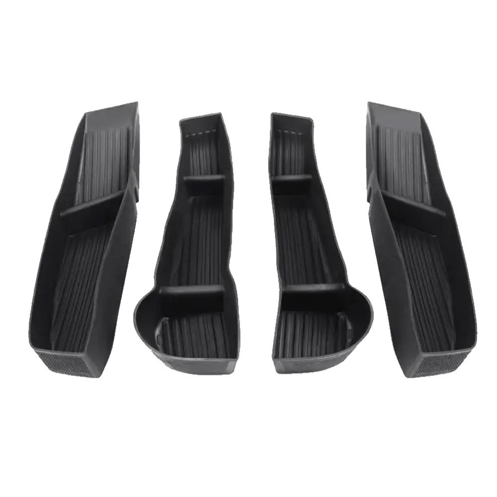 4PCS Car Door Side Storage Box Slot Tray For Tesla Model Y 20-24 Front Rear TPE Door Handle Storage Organizer Black New