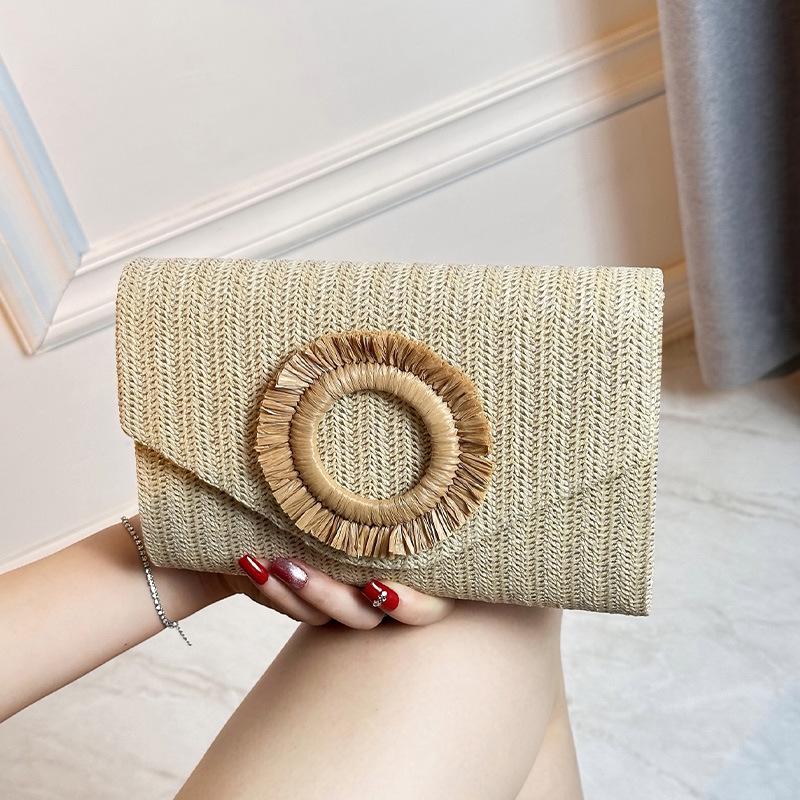 2025 Women's Retro Straw Evening Bag: High-End Minimalist Woven Beach Style