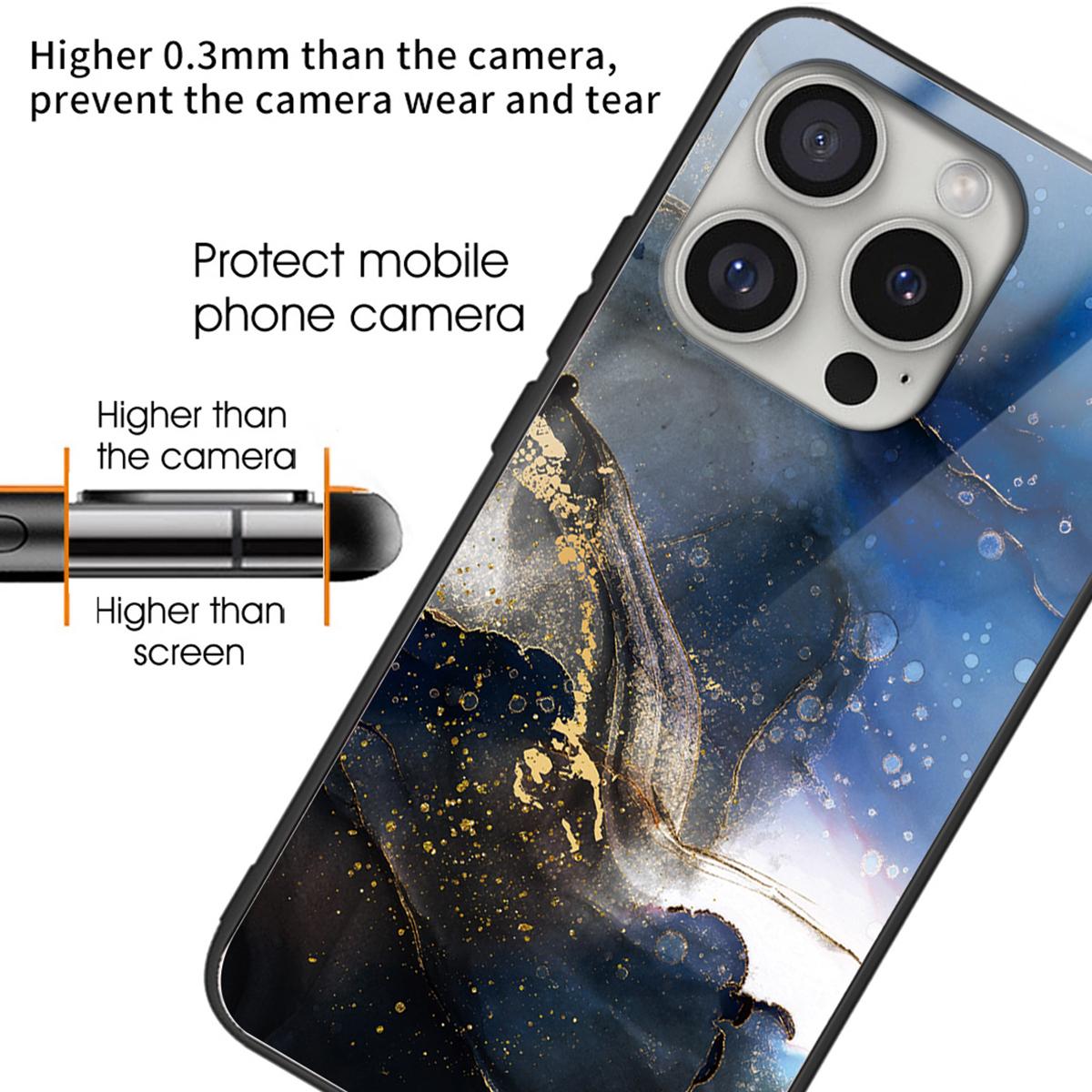 

For iPhone 16 Pro Max Case Tempered Glass+TPU Phone Shell Pattern Printing Black Blue