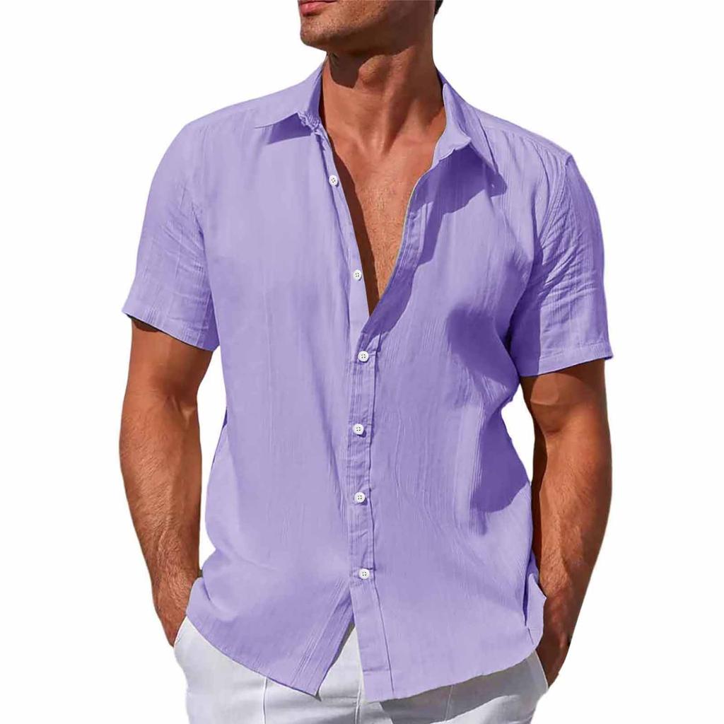 Designer Spring Summer Men's Casual Cotton Linen Solid Color Short Sleeve Shirts Loose Shirts