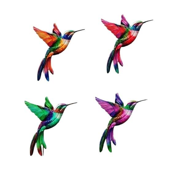 4 Pcs Acrylic Hummingbird Wall Art 2D Colorful Garden Birds Sculpture Outdoor Fence Hanging Ornaments for Garden Yard Living Room Kids Room Patio