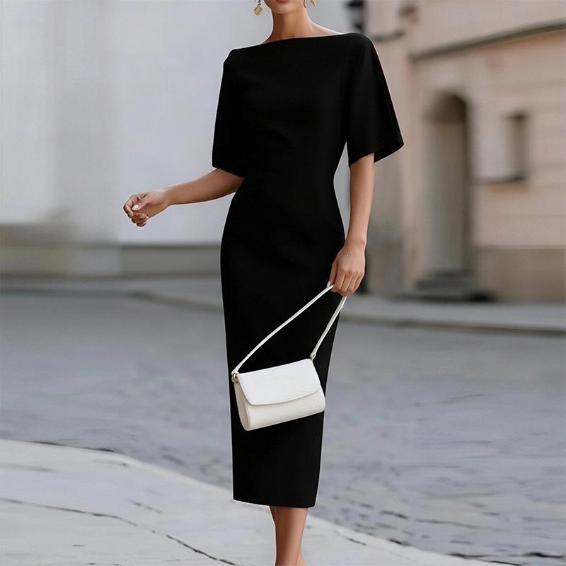 Nuovi abiti da donna primaverili, vendita calda transfrontaliera europea e americana, alla moda ed elegante, tinta unita, aderente, vestito da sera aderente