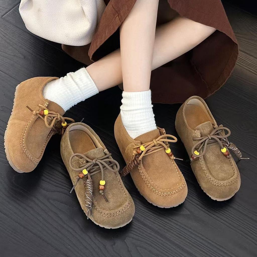 Retro Fashion Versatile Baotou Women's Autumn New Thick-soled Heightening Baotou Doudou Shoes