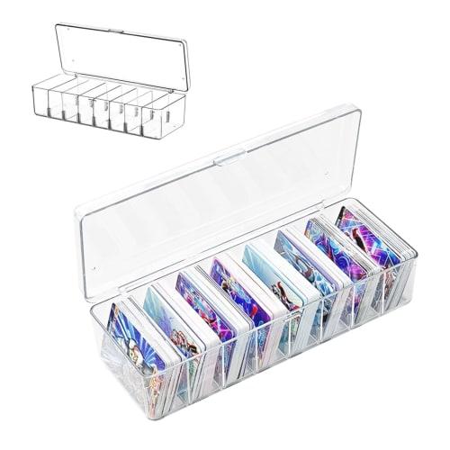 seimeinoki Long Card Box, Transparent, Large Capacity, 8 Compartments, Card Case, Trading Card Case, 3-inch Trading Card Storage Box, Card Storage, Sc