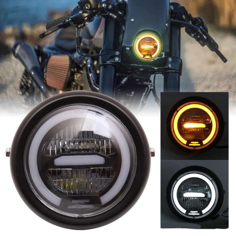 Retro Motorcycle LED Daytime Running Headlight Modified Metal Shell For Longevity And Enhanced Comfort Quick Install