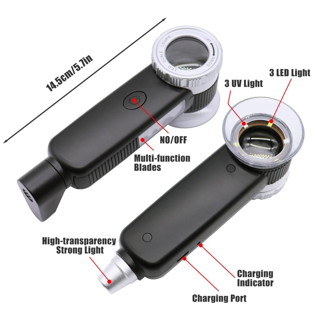 Magnifier Handheld Rechargeable Magnifying Glass Led Uv Handheld Magnifier Illuminated Illuminated Jewelers Loupe For Coin