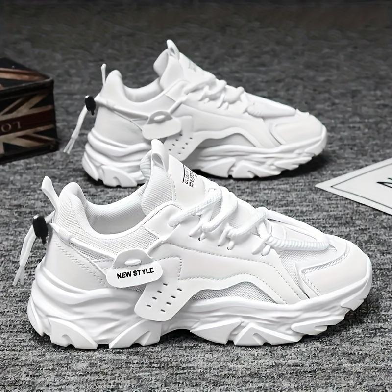 Men's Solid Chunky Shoes For Outdoor Walking Traveling, Non Slip Durable Platform Shoes For All Seasons Outdoor Activities