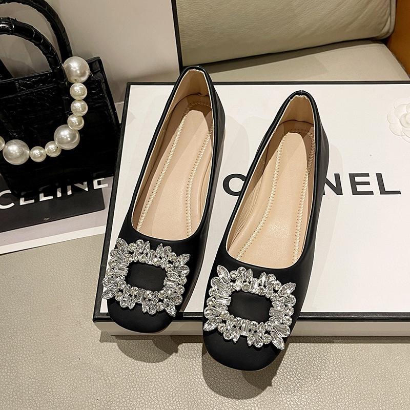 Spring and Autumn Square Head Rhinestone One-pedal Single Shoes 2025 Shallow Mouth Flat Bottom Mary Jane New Versatile Commuter Temperament Women's S