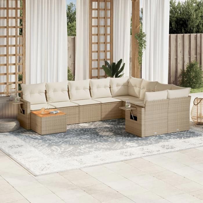 VidaXL Garden Lounge Set with Cushions 10 Pcs, Patio Sofas, Patio Furniture Set, Outdoor Furniture, Beige 3224728