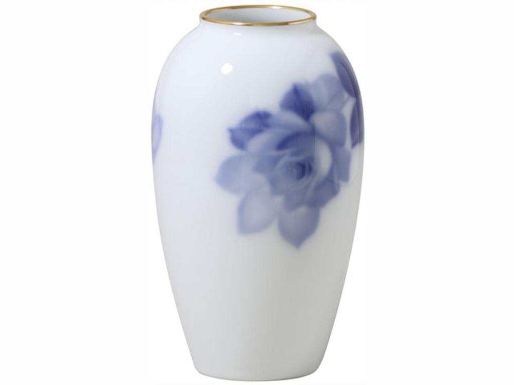 Okura Pottery Blue Rose (8011) 15cm Vase, Made In Japan, 1A/8011