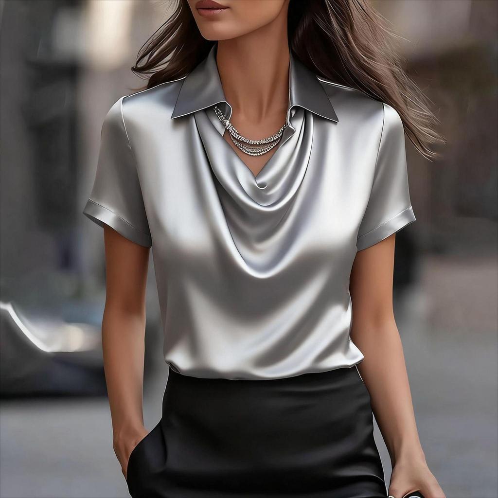 Women's Elegant Swing Collar Short Sleeve Top