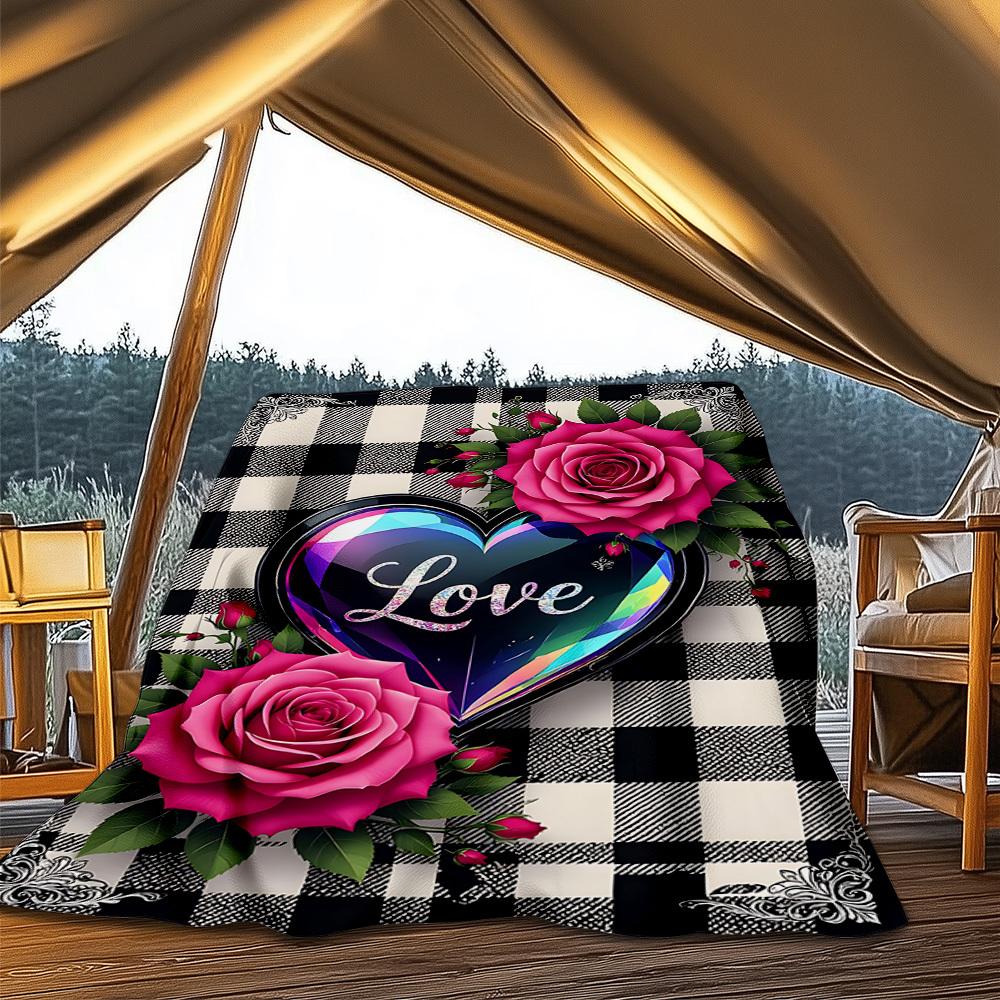 1 Stück Liebe Rosen Outdoor-Decke - Weiches Flanell Gemütlich für Reisen & Camping - Ganzjahres Warme Bettdecke, Maschinenwaschbar yy251229110