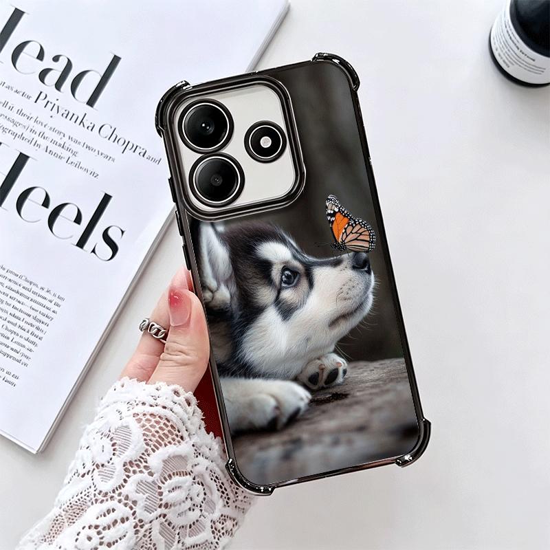 Alaskan Husky Cute Dogs Plating Phone Case For Xiaomi Redmi Note 14 15 Pro Plus 13 12 11 11S 11T 10 9S 9 5G Anti-Fall Airabag Co