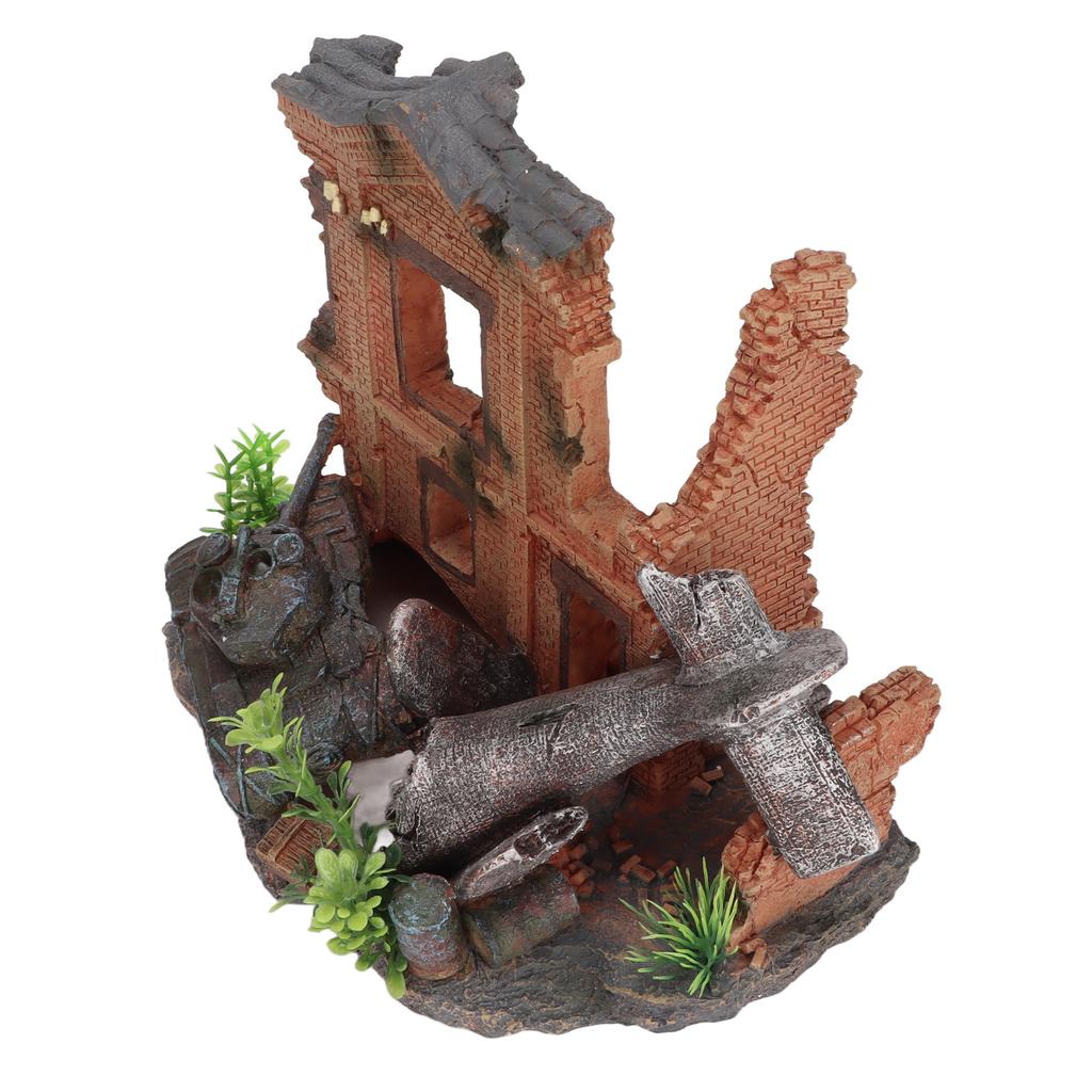 Aquarium Tower Decoration Artificial Plane Crash Resin Fish Tank Decoration for Fresh Water and Sea Water Tanks