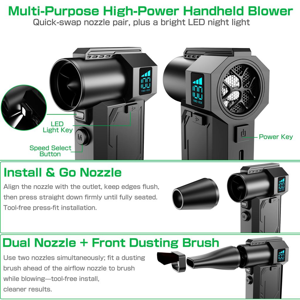 2025 Type-C Charging Handheld Turbo Jet Fan With Brush Portable High Speed Cleaning Blower Tool Powerful Air Blower Violent Fan