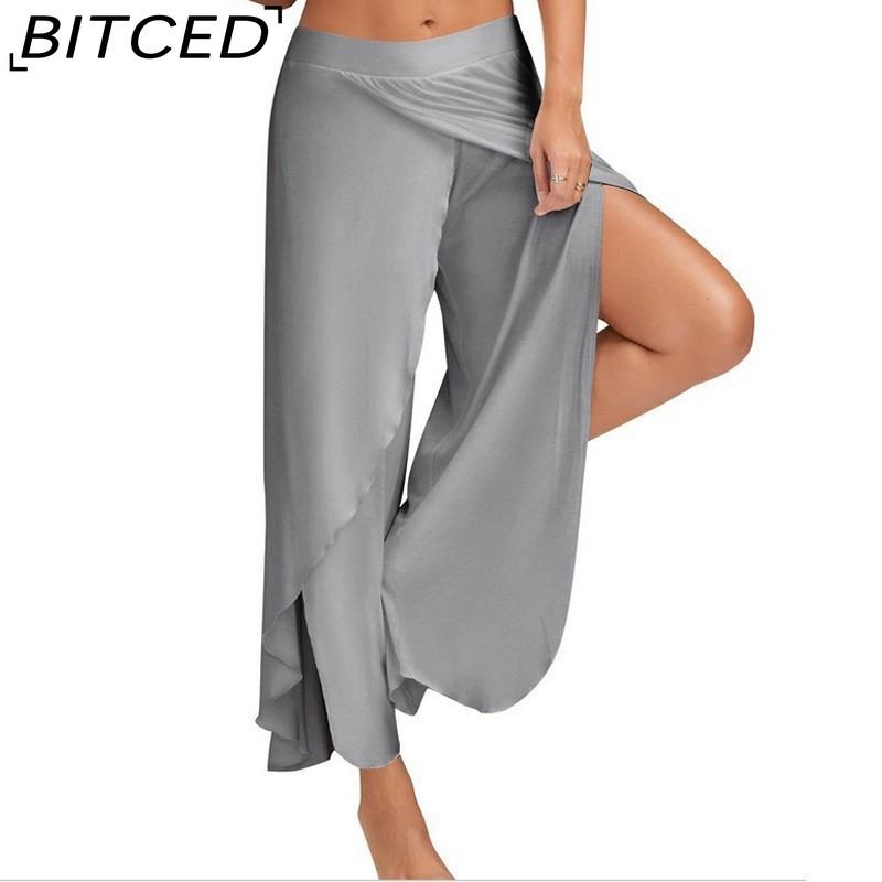 BITCED 10 Farben Damen Palazzo Boho Weitbein Hosen Chiffon Rock Ausgestellt Yoga Hosen Übergröße