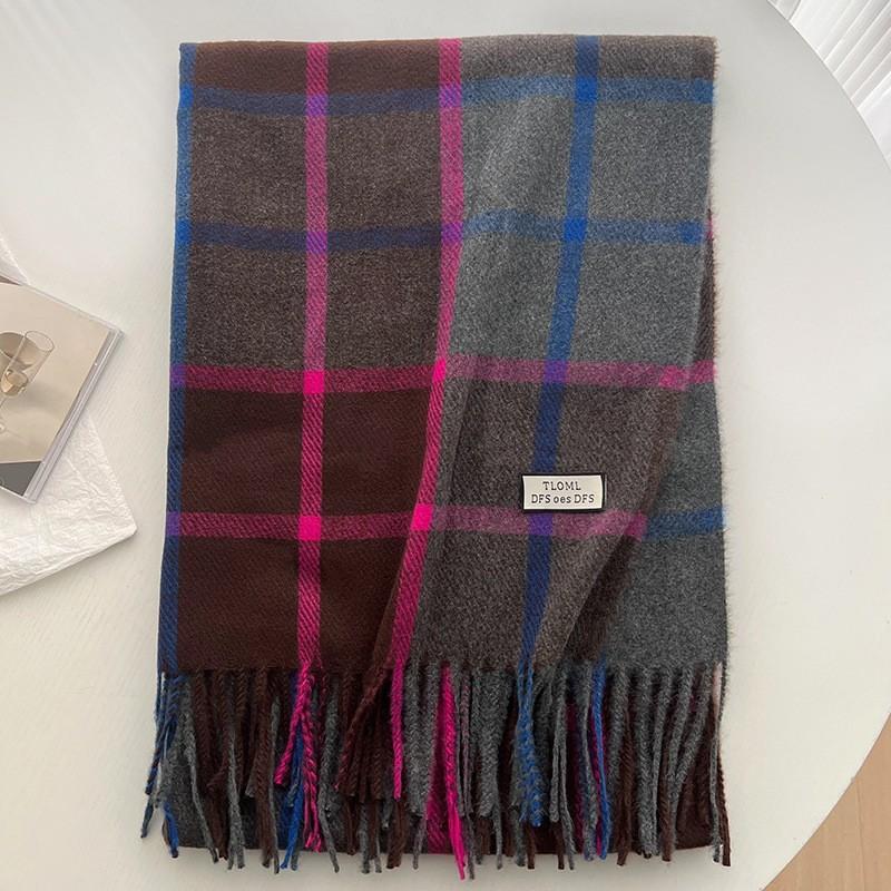 Scarf New imitation cashmere color plaid scarf female Korean version autumn and winter plaid scarf fringed shawl scarf