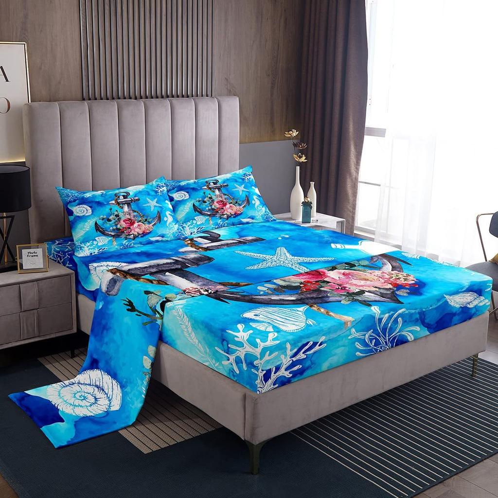 Color Dog Paw Print Pattern Bed Hat Four-Piece Bedding Set Bedroom Dormitory Bedding Decoration