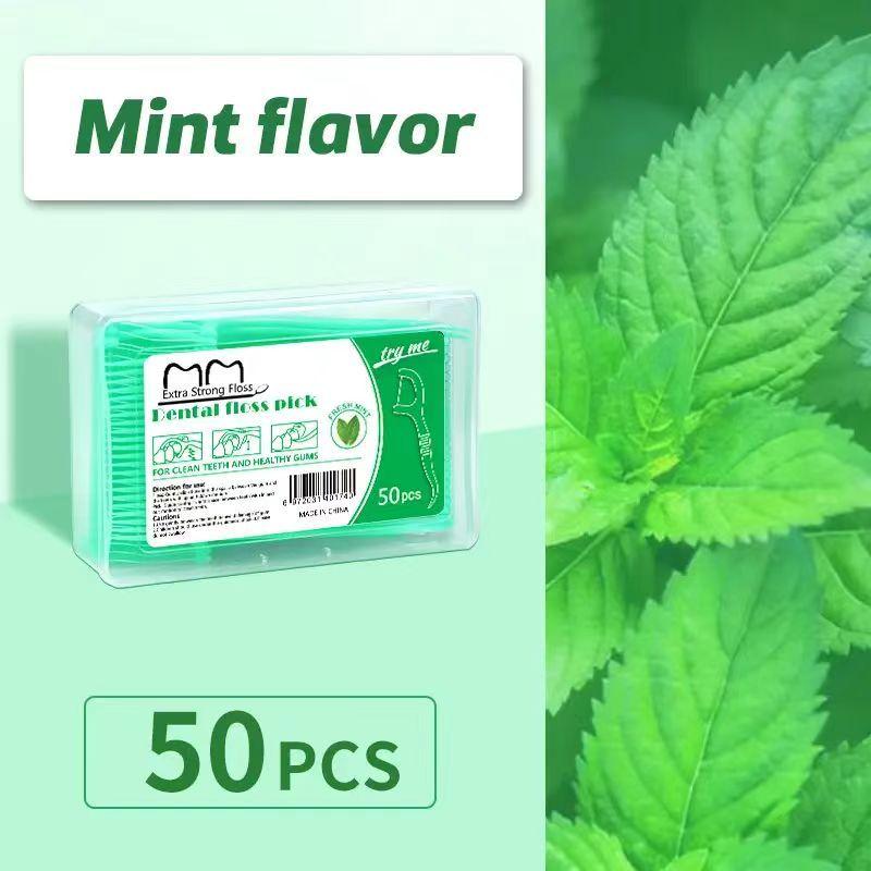 50-Pack Dental Floss Picks - Extra Fine, Fruit and Mint Flavored, High Tensile Strength