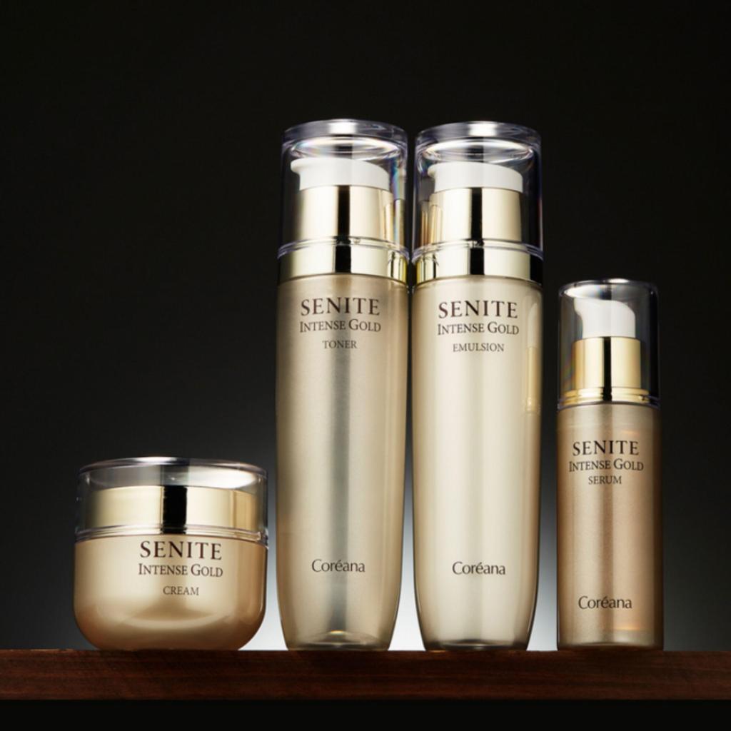 Coreana SENITE Intensiv Gold 4-teiliges Hautpflege-Set (Toner 150ml / Emulsion 150ml / Creme 50ml / Serum 50ml)
