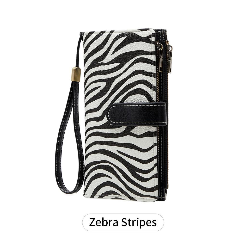 Women's PU Leather Long Wallet with Wrist Strap, Solid Color Zipper Wallet, Multi Card Holder, Casual Daily Clutch Purse