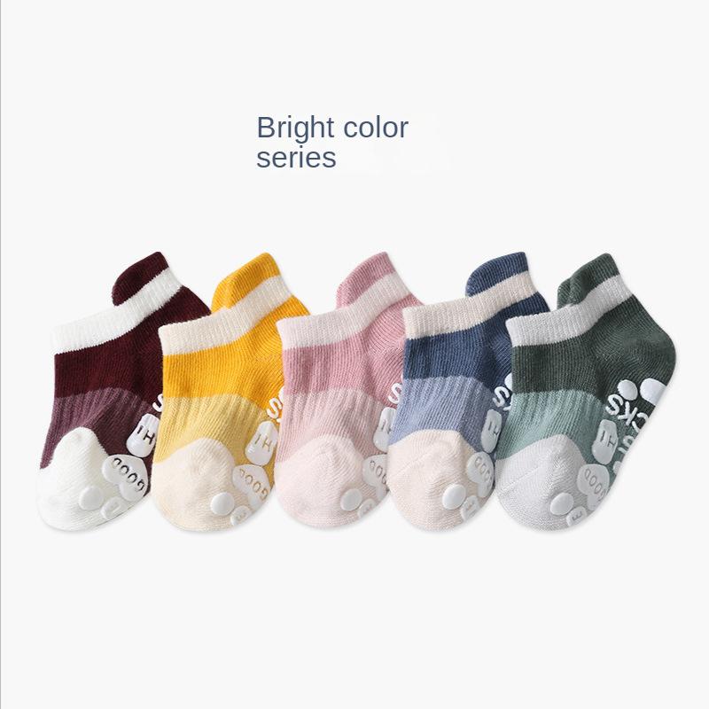 

5Pair Baby Anti Slip Adhesive Boat Socks 0-3Year Kids Spring Autumn Low Cut Floor Sock Cute Cartoon Animals Toddler Cotton Socks fit 0-1 years